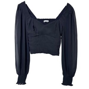 Abercrombie & Fitch Womens Crop‎ Top Size Small Puff Long Sleeve Black Smocked